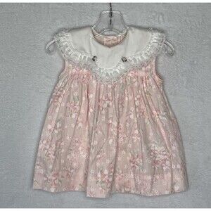 Vintage Hugs and Kisses Baby Girl Pink Dress Size 24 Months White Bib Collar